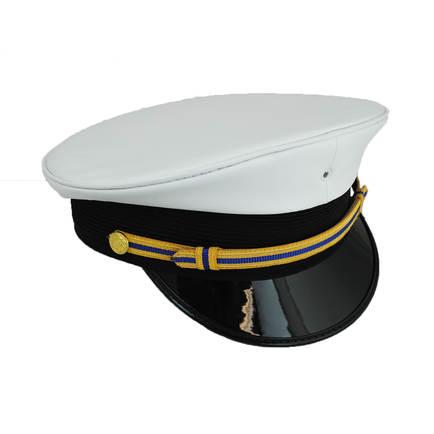 Pershing Cap White Semi-Pershing Cap with Gold/Blue (EMS) Lace Chin Strap ...
