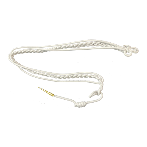 White Honor Guard Shoulder Cord with Knot and Gold Tip - Lighthouse Uniform